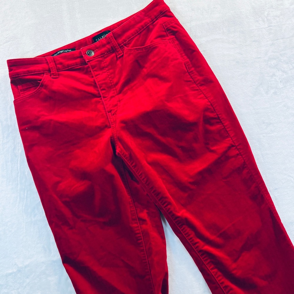 Talbots Red Velveteen Straight Leg Pants Womens 4P Petite Cotton Blend Stretch